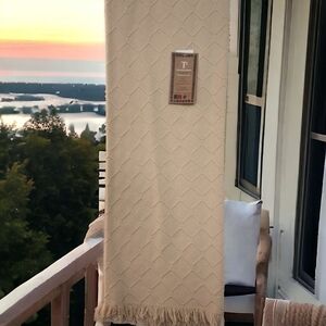 Texteis Penedo Texture Abstract Fringed Taupe Throw Blanket  51"x 70"